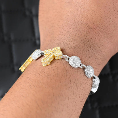 Two-Tone Moissanite Cross Bracelet: 925 Sterling Silver Iced Out Design