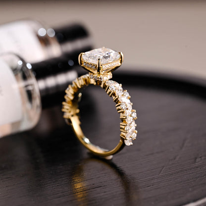 Solid Gold Half Pave Hidden Halo Radiant Cut Moissanite Engagement Ring