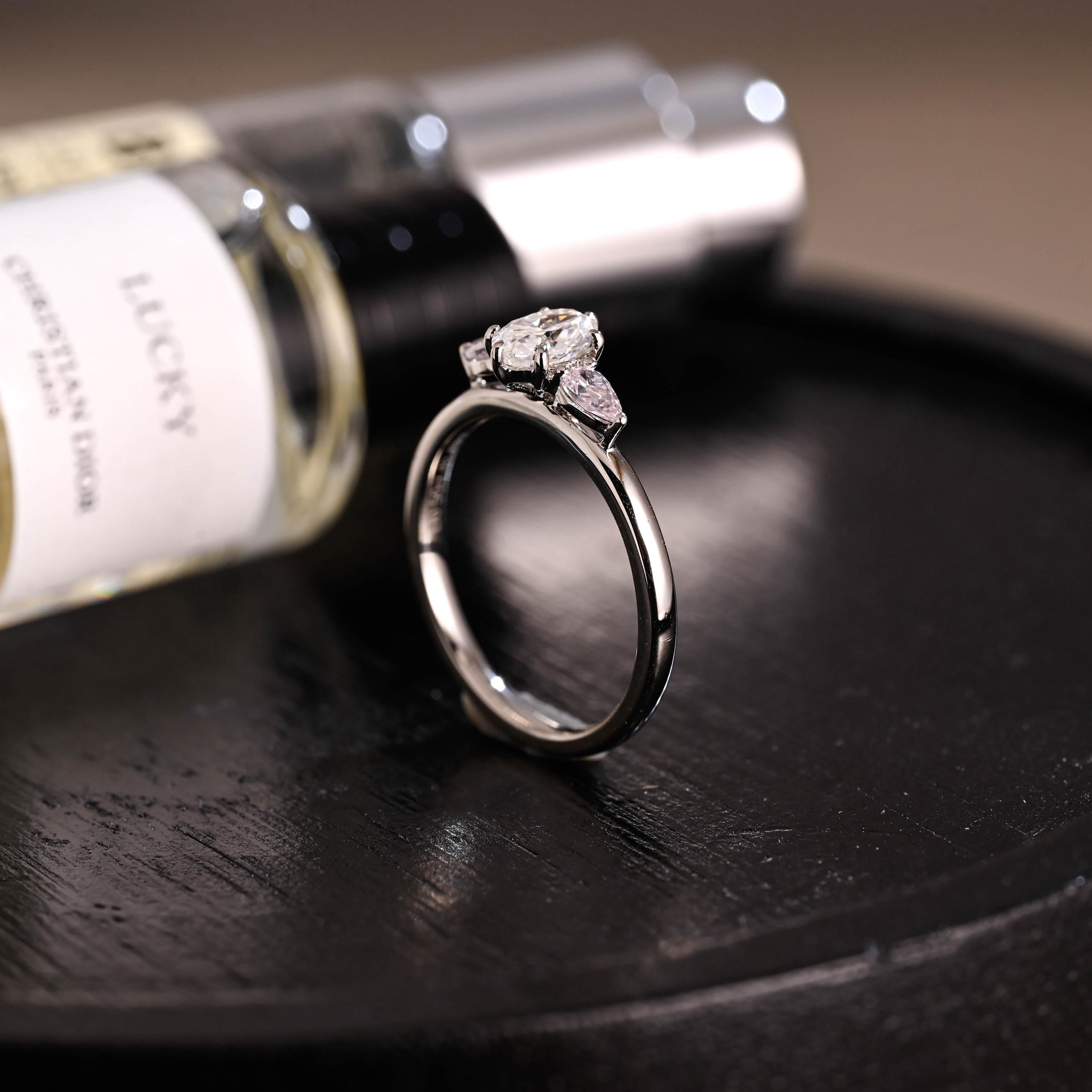 Solid Gold Three Stone Oval Moissanite Engagement Ring, Anniversary Gift for Women