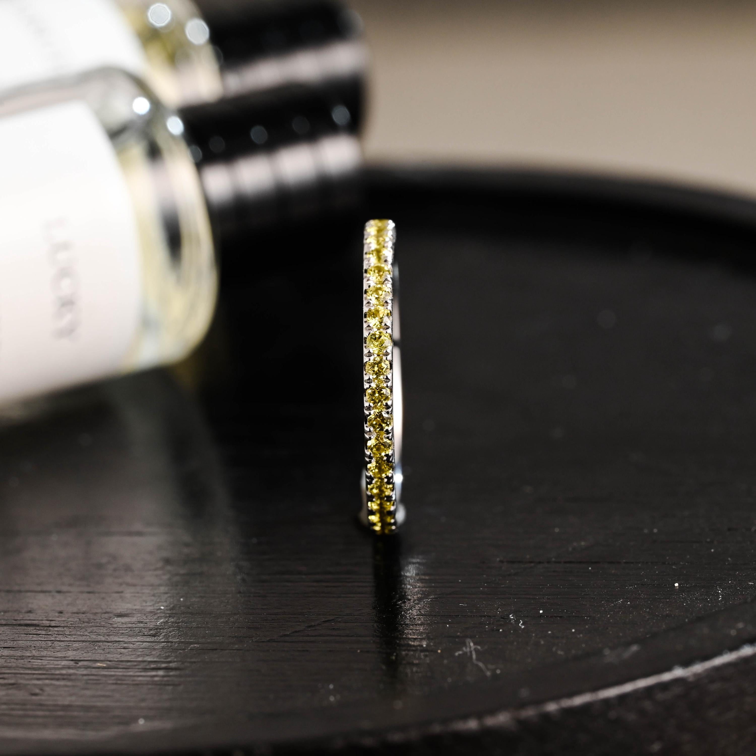 Solid Gold Yellow Sapphire Wedding Band, Matching Ring