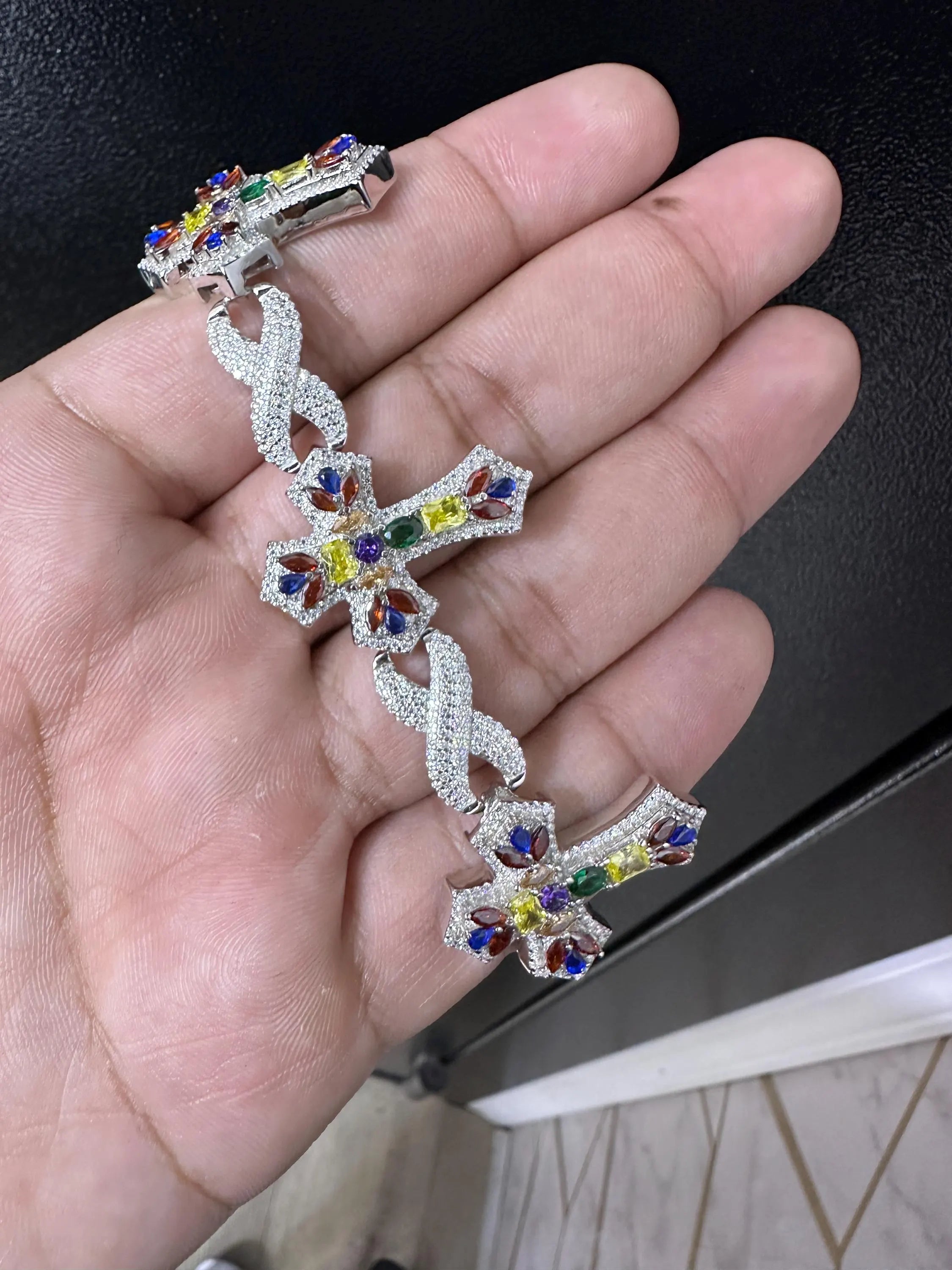 Iced Out Cross Bracelet: VVS Moissanite Hip Hop Jewelry, 12.64CTW