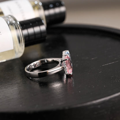 Solid Gold Toi et Moi Emerald Cut Pink Lab Grown Sapphire & Blue Lab Grown Sapphire Engagement Ring