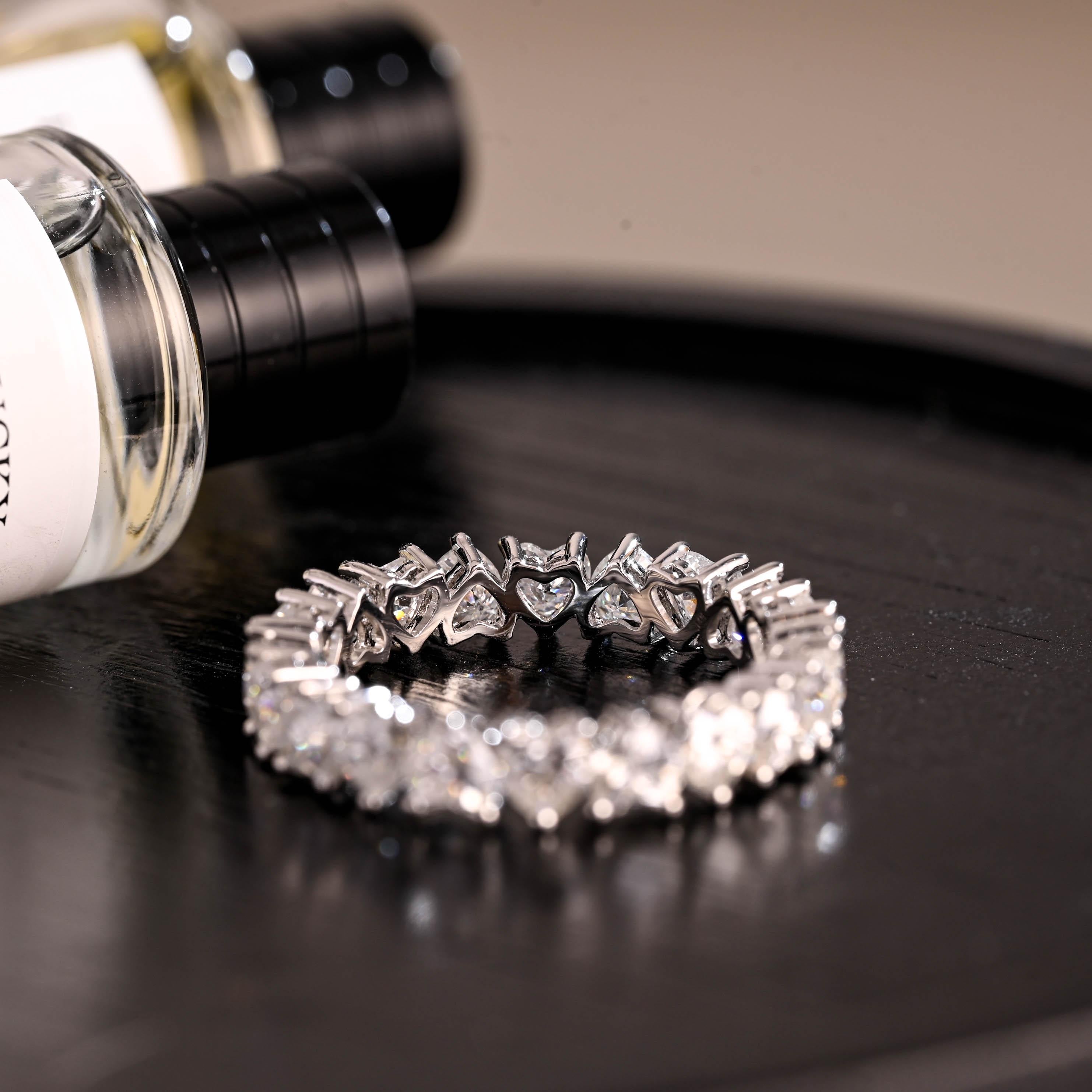Solid Gold Heart Moissanite Eternity Band, Stackable Wedding Ring, SD-479