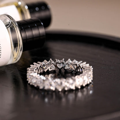 Solid Gold Heart Moissanite Eternity Band, Stackable Wedding Ring, SD-479