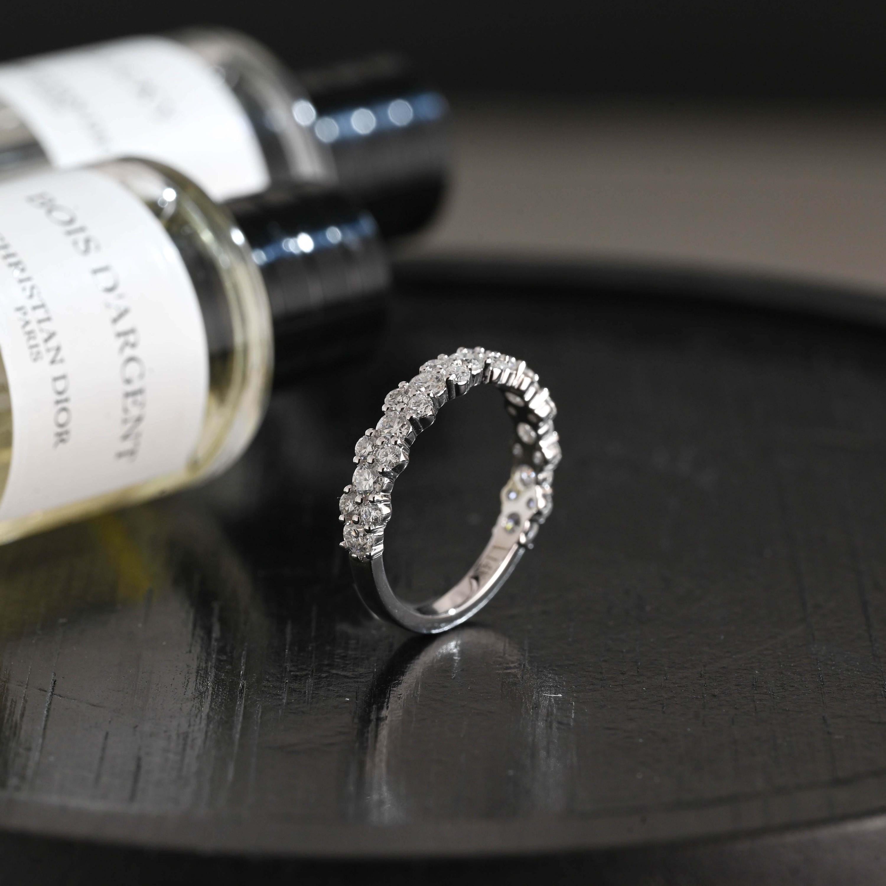 Solid Gold Round Cut Moissanite Wedding Band, Anniversary Ring