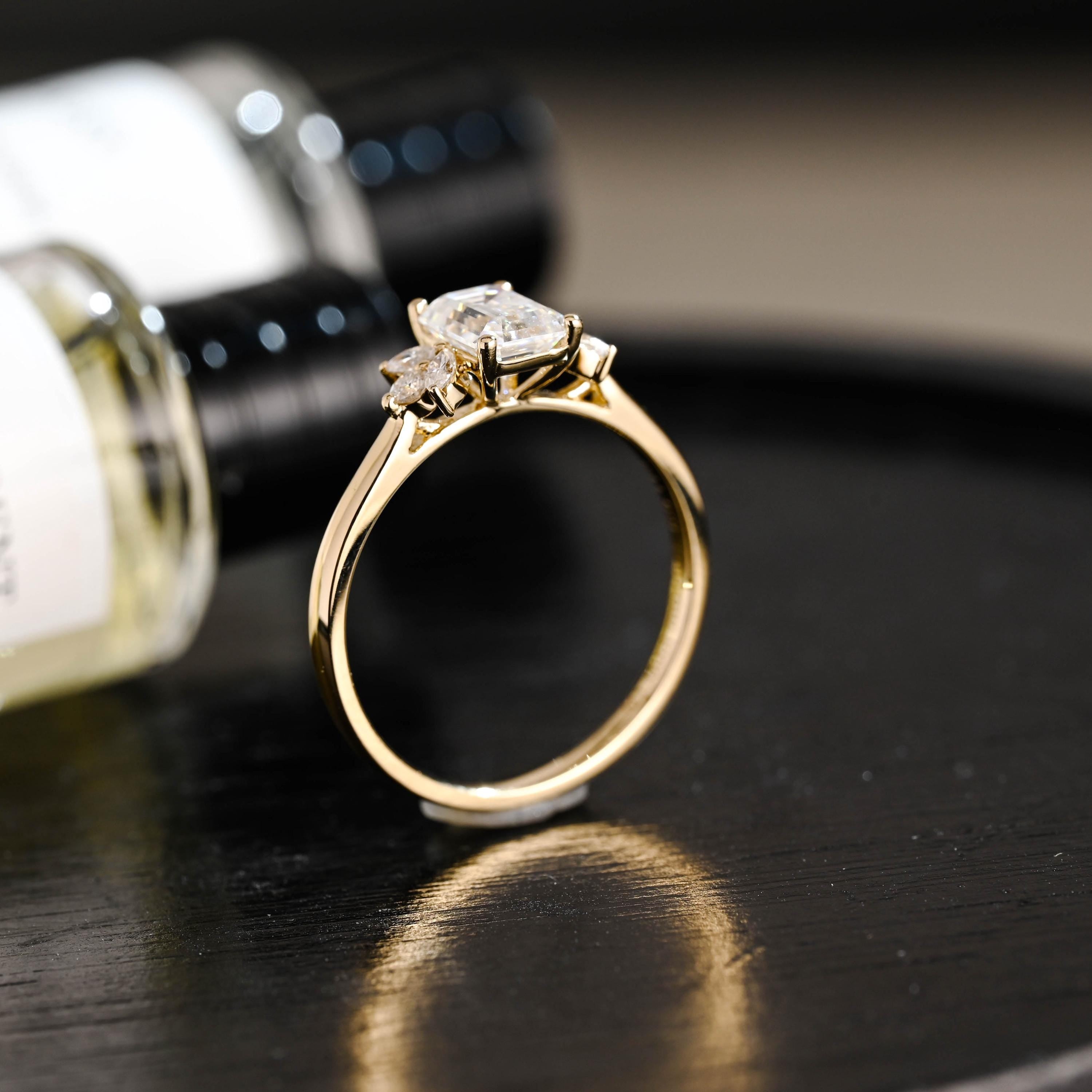 Solid Gold Emerald Cut Moissanite Engagement Ring, Proposal Ring, Promise Ring, Wedding Ring, Anniversary Gift Birthday Gift for Women