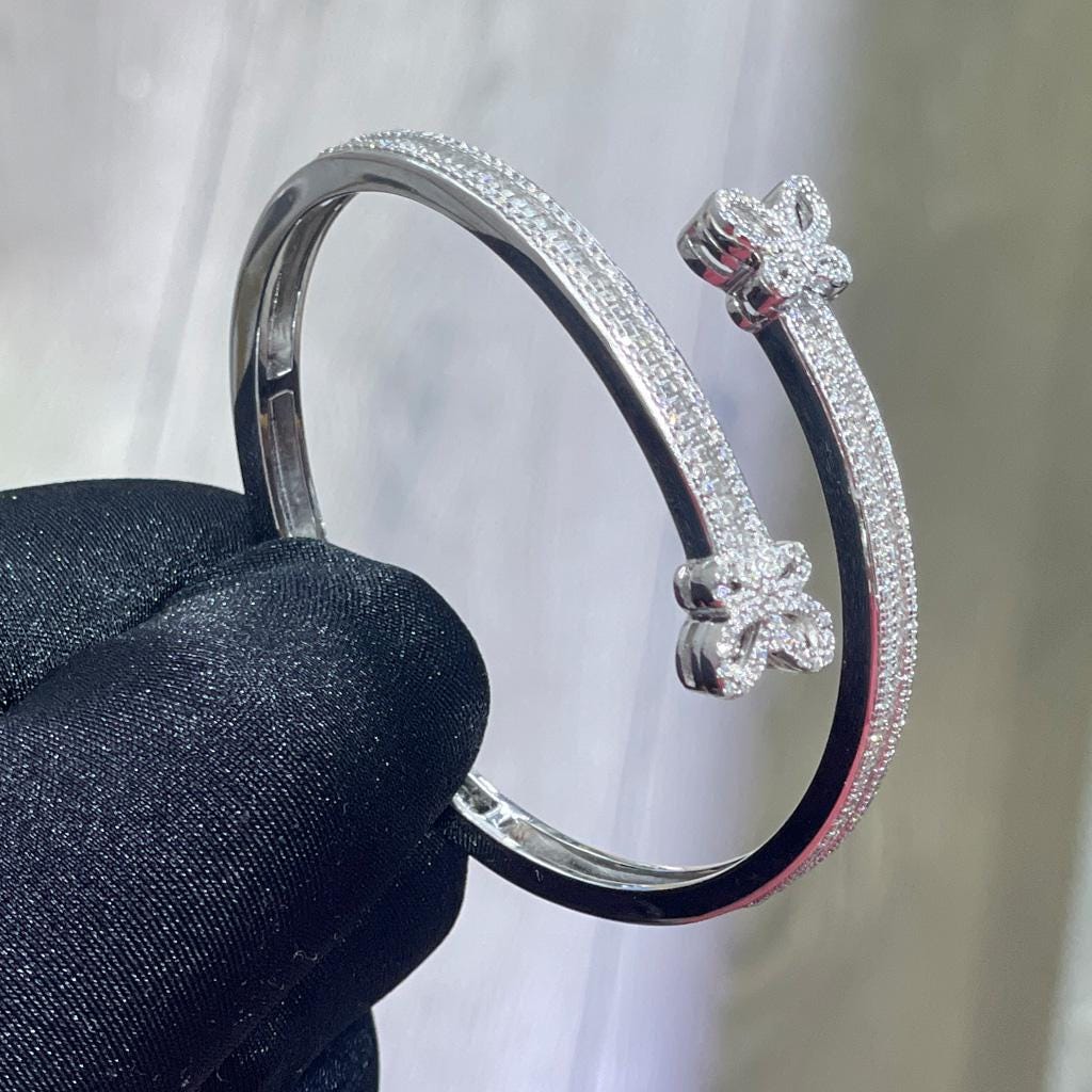 Moissanite Butterfly Bangle: Sterling Silver Baguette Bracelet