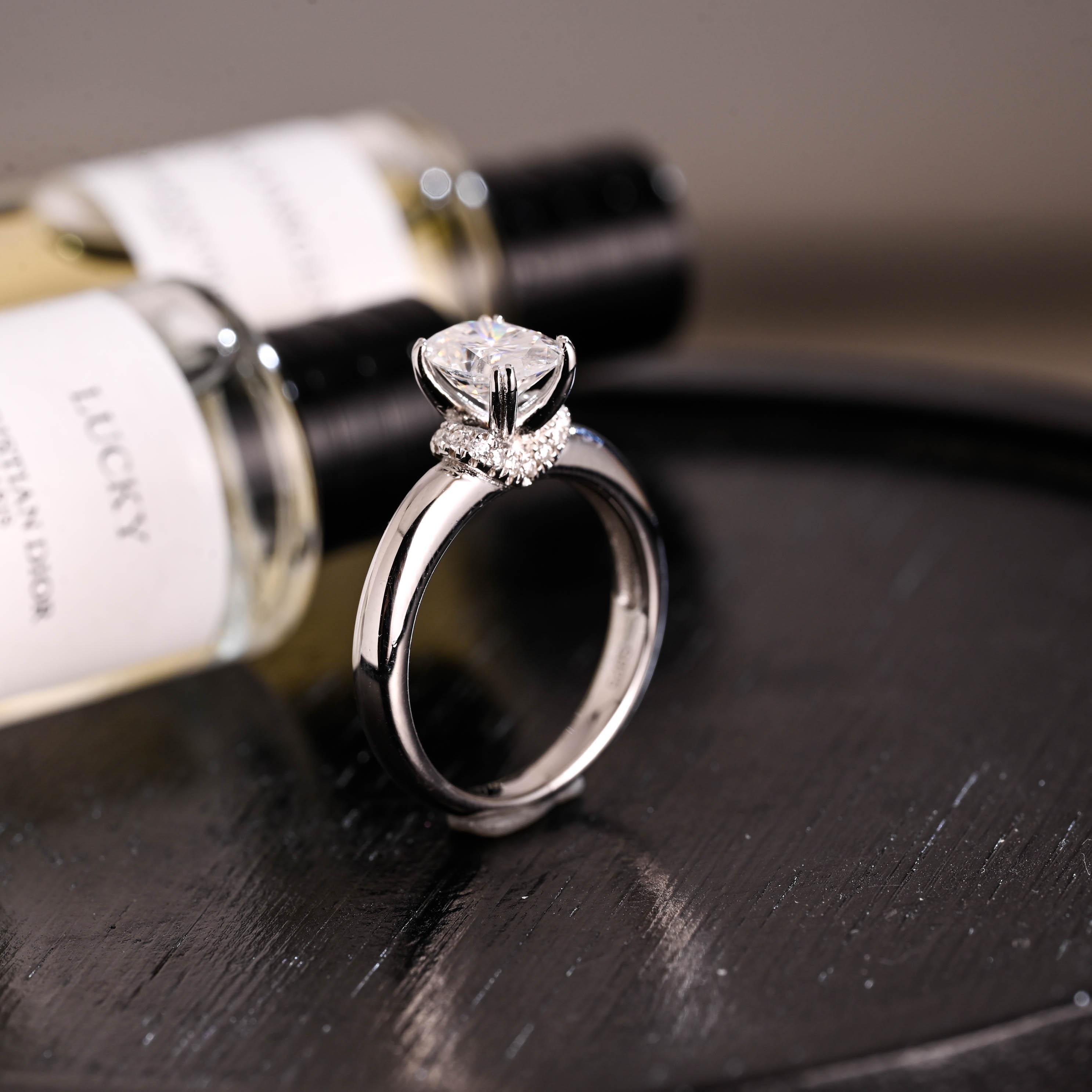 Solid Gold Oval Cut Moissanite Engagement Ring, Anniversary Gift Birthday Gift for Women Wife