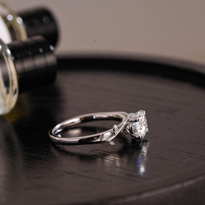 Branch Design Solid Gold Round Cut Moissanite Engagement Ring, Promise Ring, Wedding Ring
