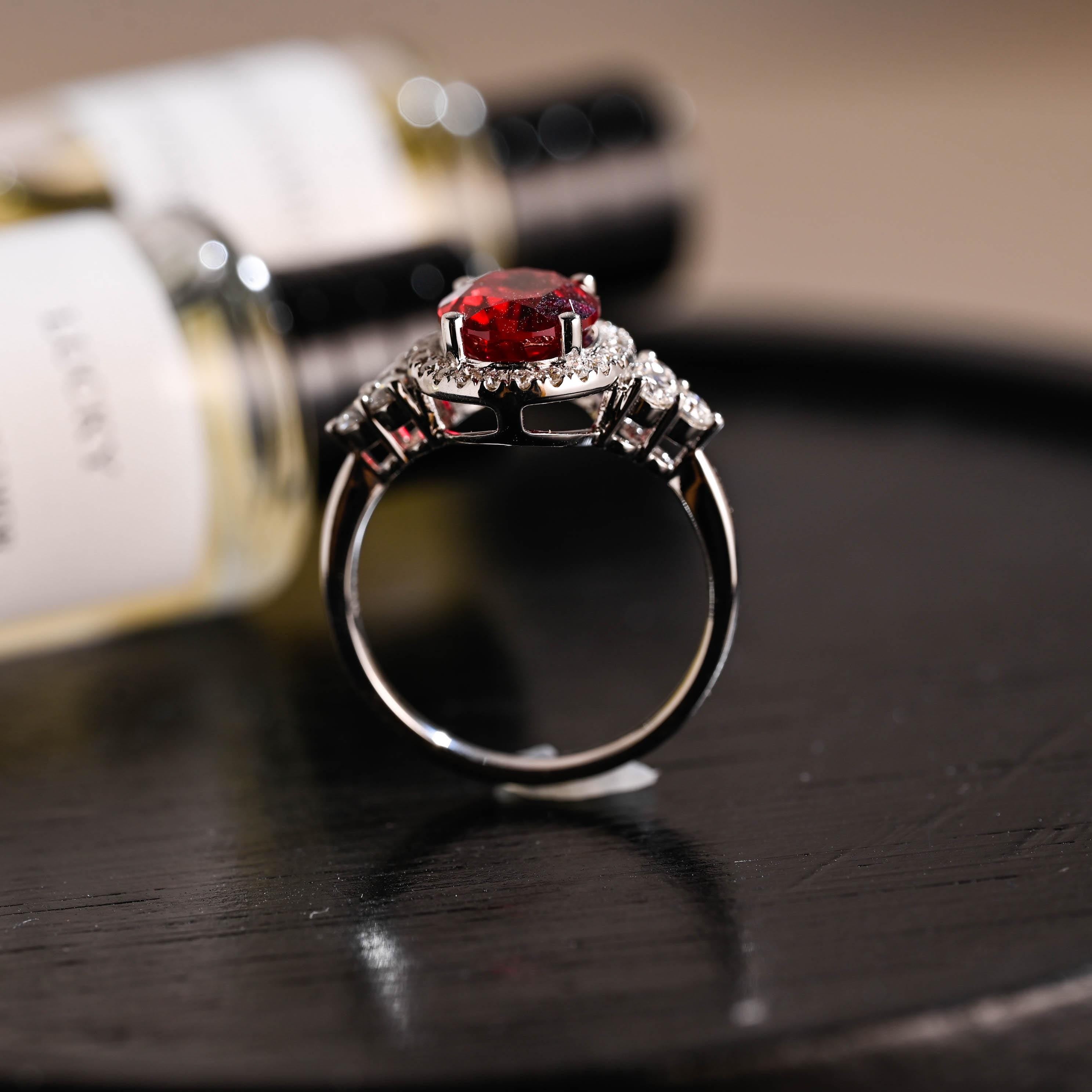 Solid Gold Oval Cut Lab Grown Ruby Engagement Ring, Halo Wedding Ring