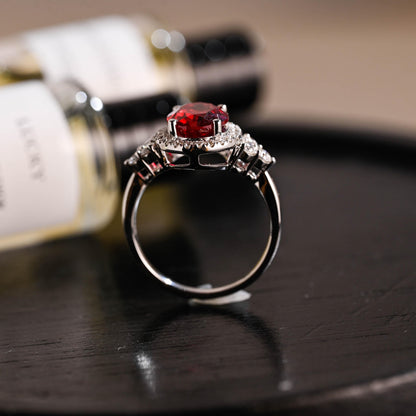 Solid Gold Oval Cut Lab Grown Ruby Engagement Ring, Halo Wedding Ring