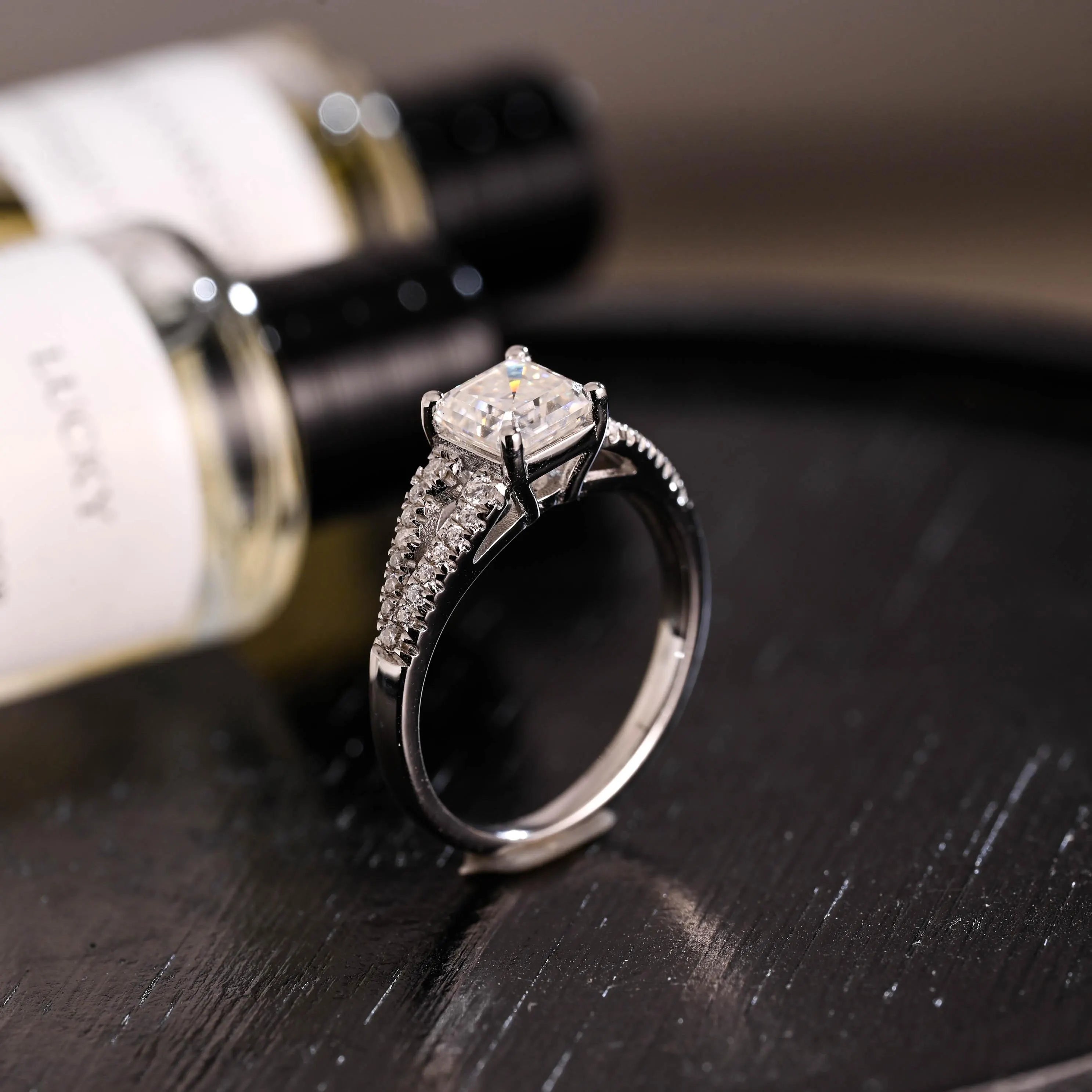 Solid Gold Asscher Cut Moissanite Engagement Ring, Proposal Ring, Promise Ring, Wedding Ring, Anniversary Gift Birthday Gift for Women Wife