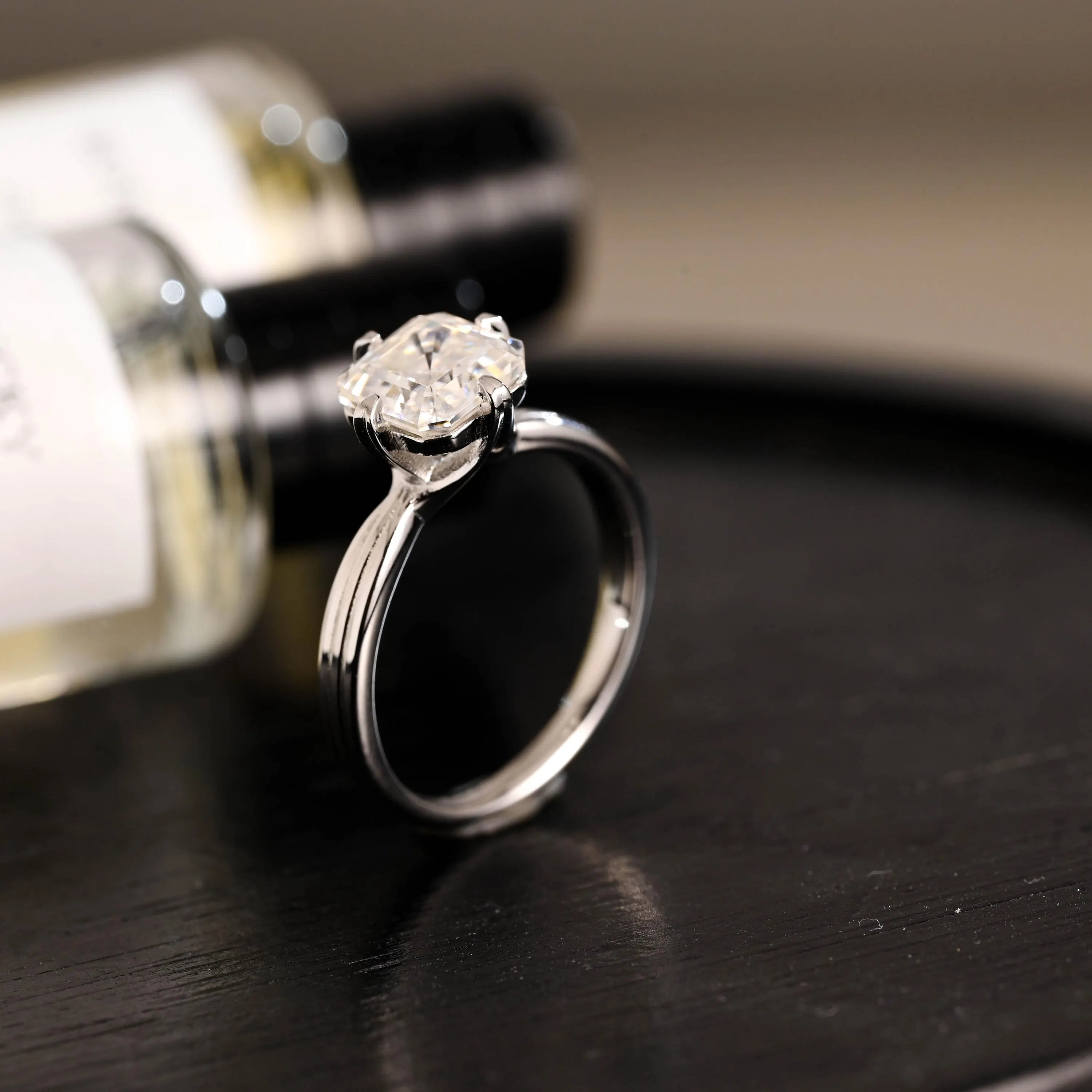 Solid Gold Asscher Cut Moissanite Engagement Ring, Anniversary Gift Birthday Gift for Women Wife