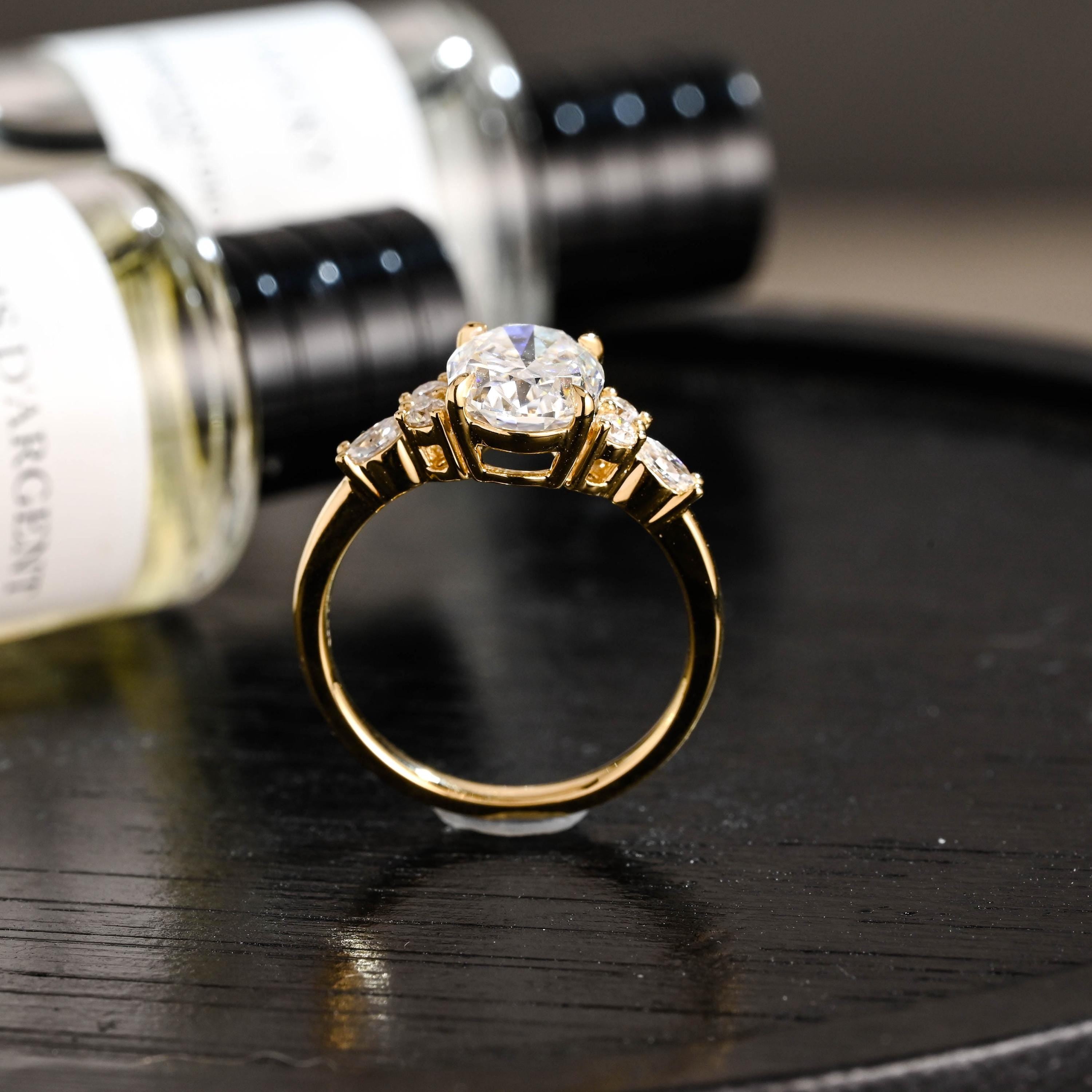Solid Gold Oval Cut Moissanite Engagement Ring, Anniversary Gift for Women