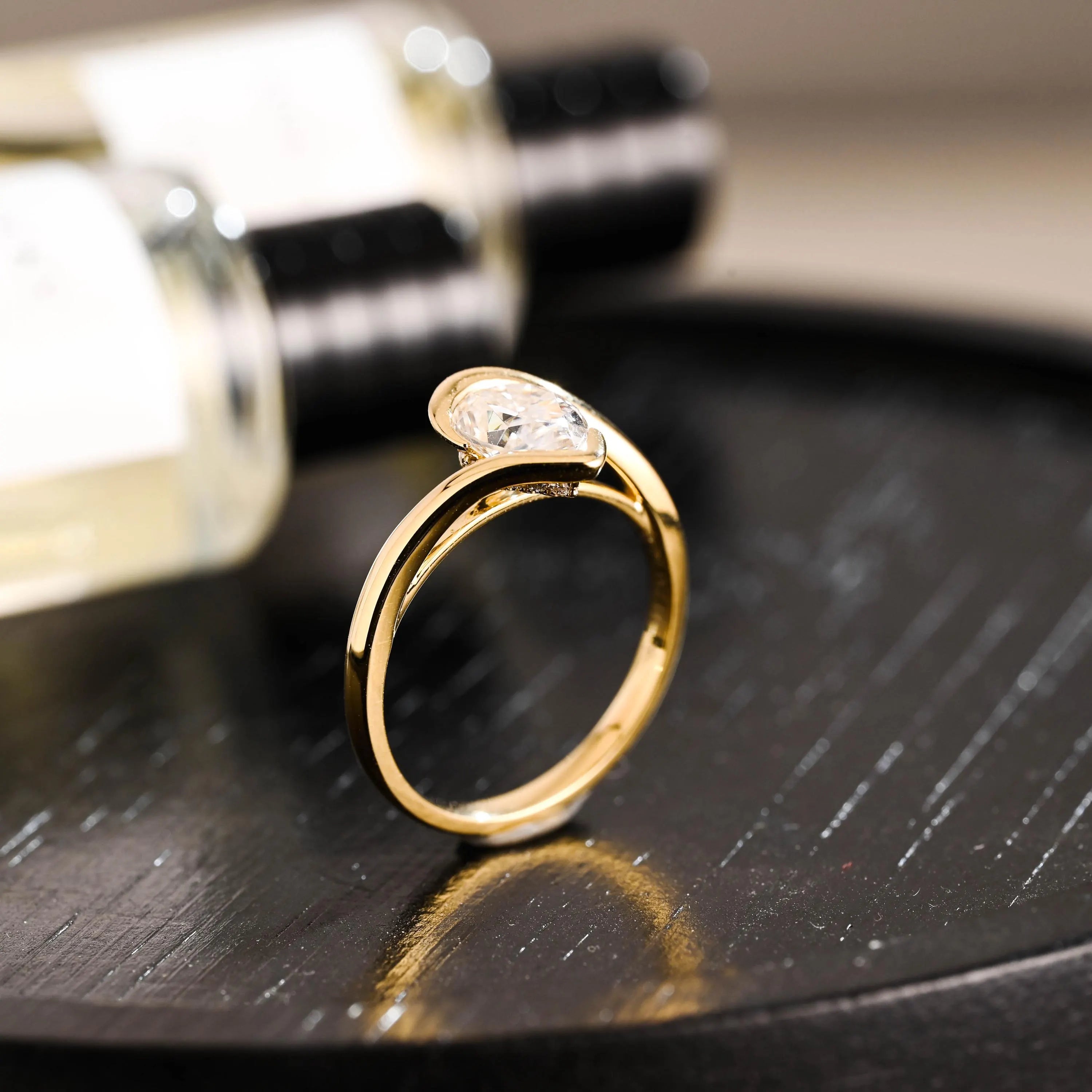 Solid Gold Pear Cut Moissanite Engagement Ring, Proposal Ring, Anniversary Gift Birthday Gift for Women Wife