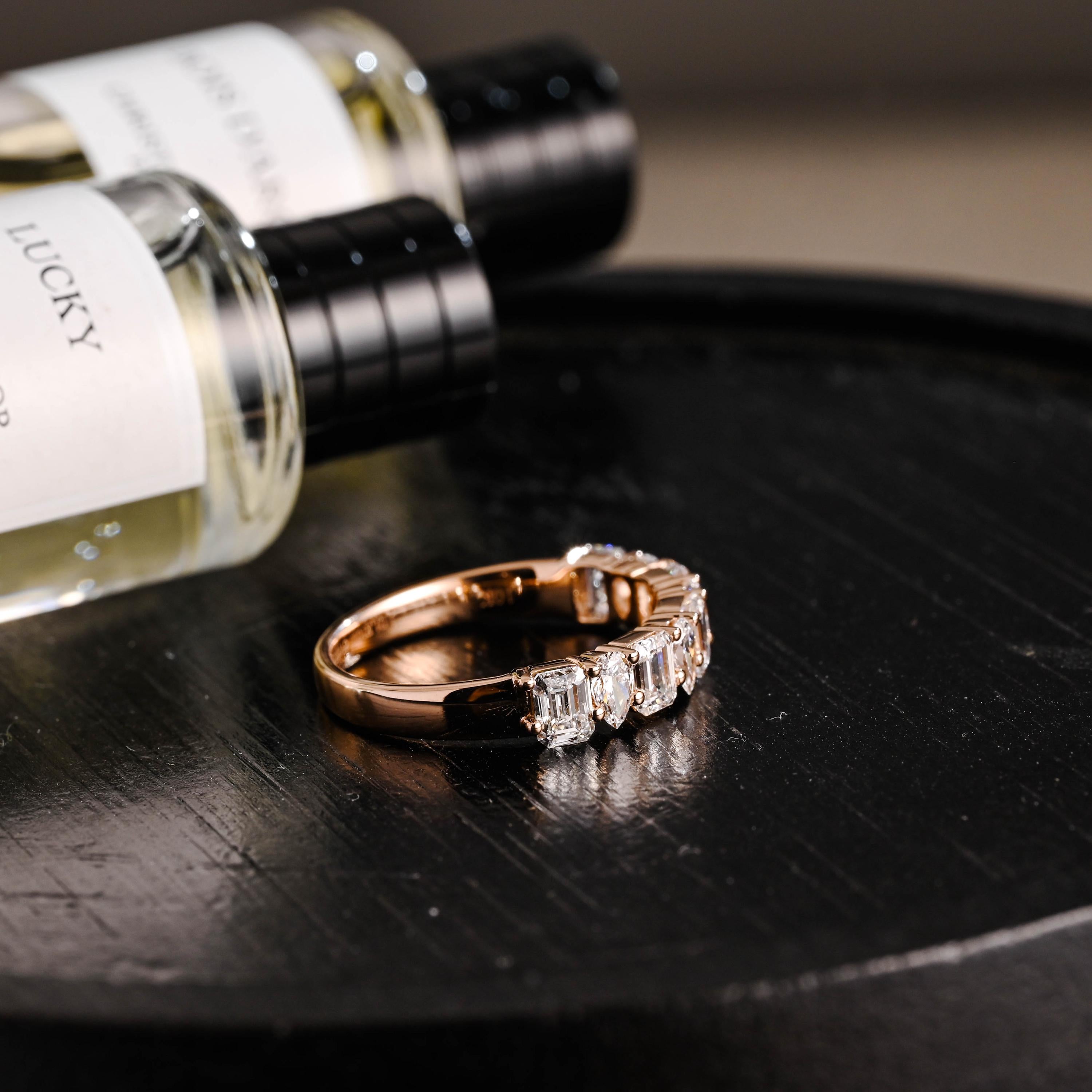 Solid Gold Pear & Emerald Cut Moissanite Wedding Band, 2.2mm