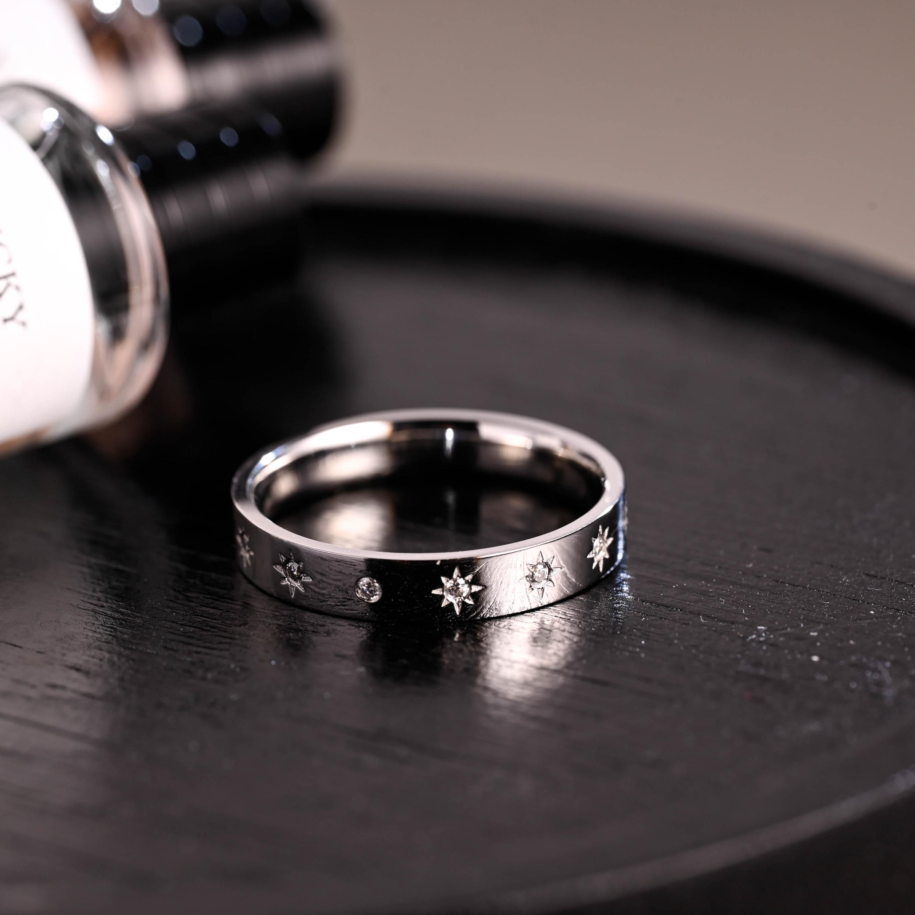 Starburst Moissanite Solid Gold Wedding Band, 4mm Width ternity Ring