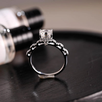 Solid Gold Hidden Halo Asscher Cut Moissanite Engagement Ring, Anniversary Gift for Women Wife