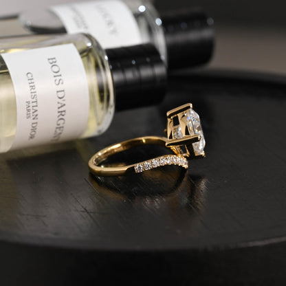 Solid Gold Round Cut Moissanite Sandwich Setting Engagement Ring, Wedding Ring