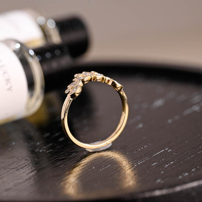 Curved Solid Gold Moissanite Wedding Band, Bezel Nest Ring