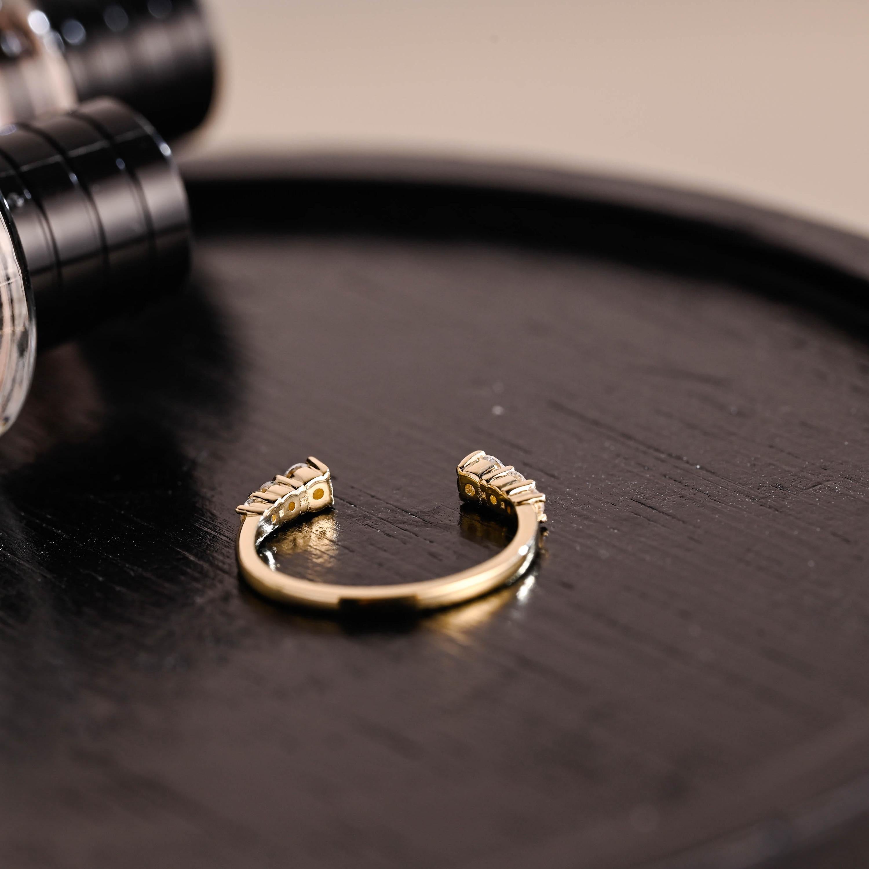 Solid Gold Moissanite Open Wedding Band, Stackable Anniversary Ring