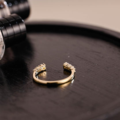 Solid Gold Moissanite Open Wedding Band, Stackable Anniversary Ring
