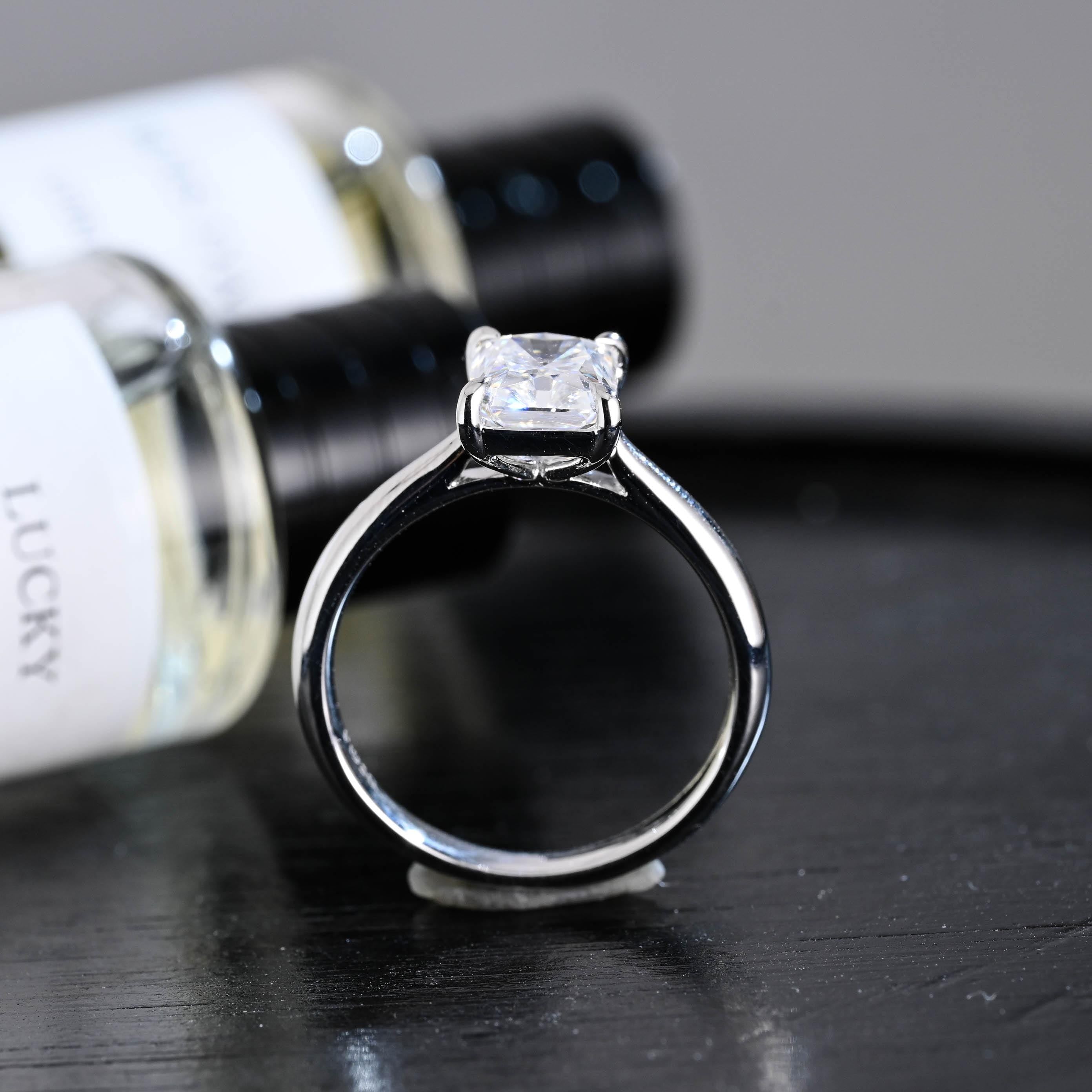 Solid Gold Solitaire Radiant Moissanite Engagement Ring, Anniversary Gift for Women