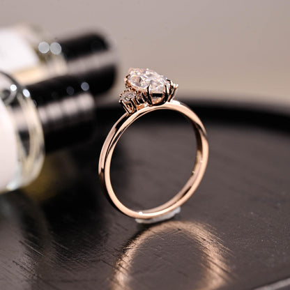 Marquise Cut Moissanite Engagement Ring, Starburst Side Cluster, Anniversary Gift