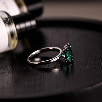 Lab Grown Sapphire Toi et Moi Wedding Ring, Solid Gold Emerald Gemstone Birthstone Memorial Ring