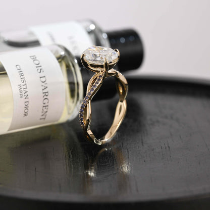 Solid Gold Oval Cut Moissanite Engagement Ring, Twisted Proposal Ring