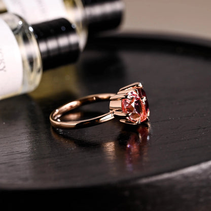 Toi et Moi Heart Garnet Ring Engagement Ring, Lab Pink Pear Sapphire Solid Gold Wedding Ring