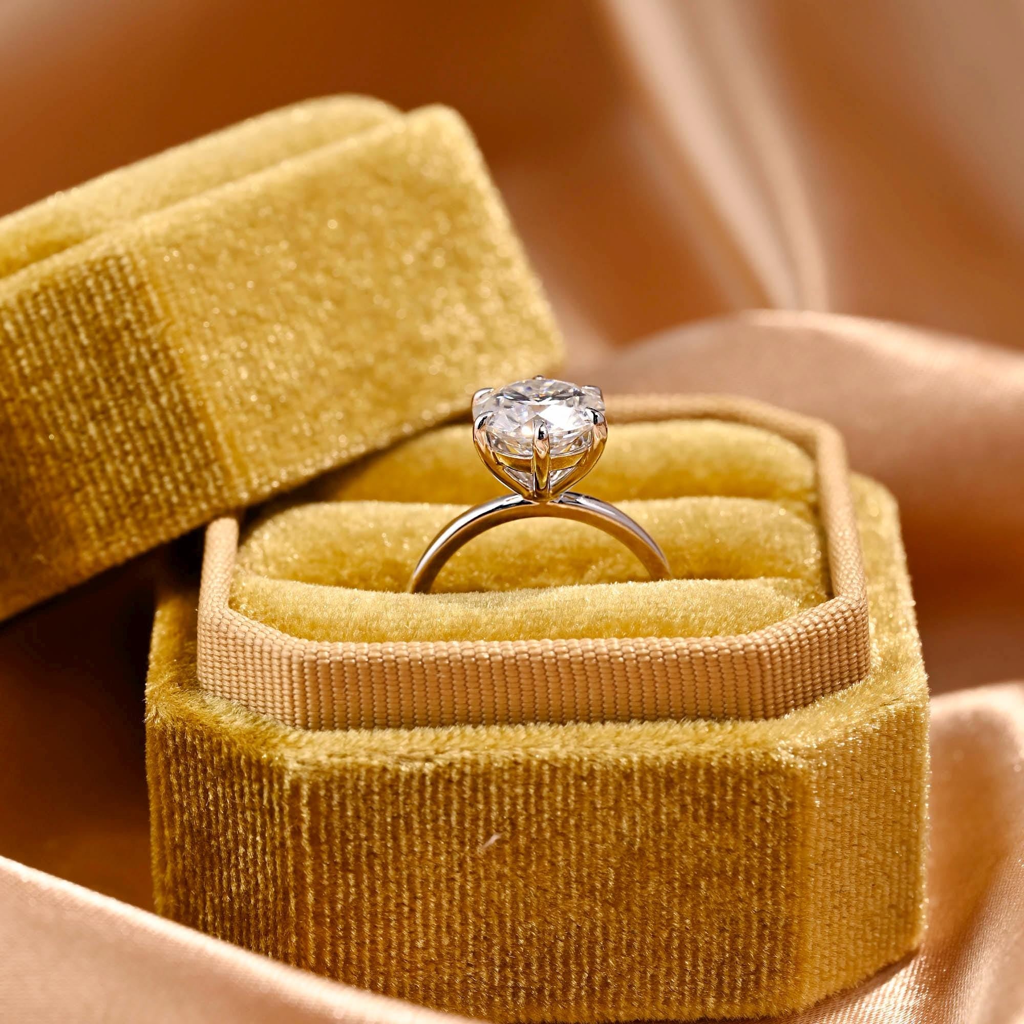 Solid Gold Solitaire Round Cut Moissanite Engagement Ring, Classic 6 Prongs Anniversary Ring for Women