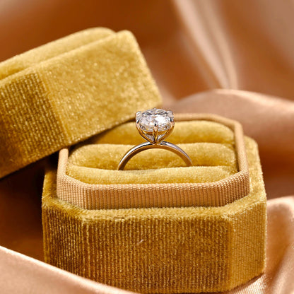 Solid Gold Solitaire Round Cut Moissanite Engagement Ring, Classic 6 Prongs Anniversary Ring for Women