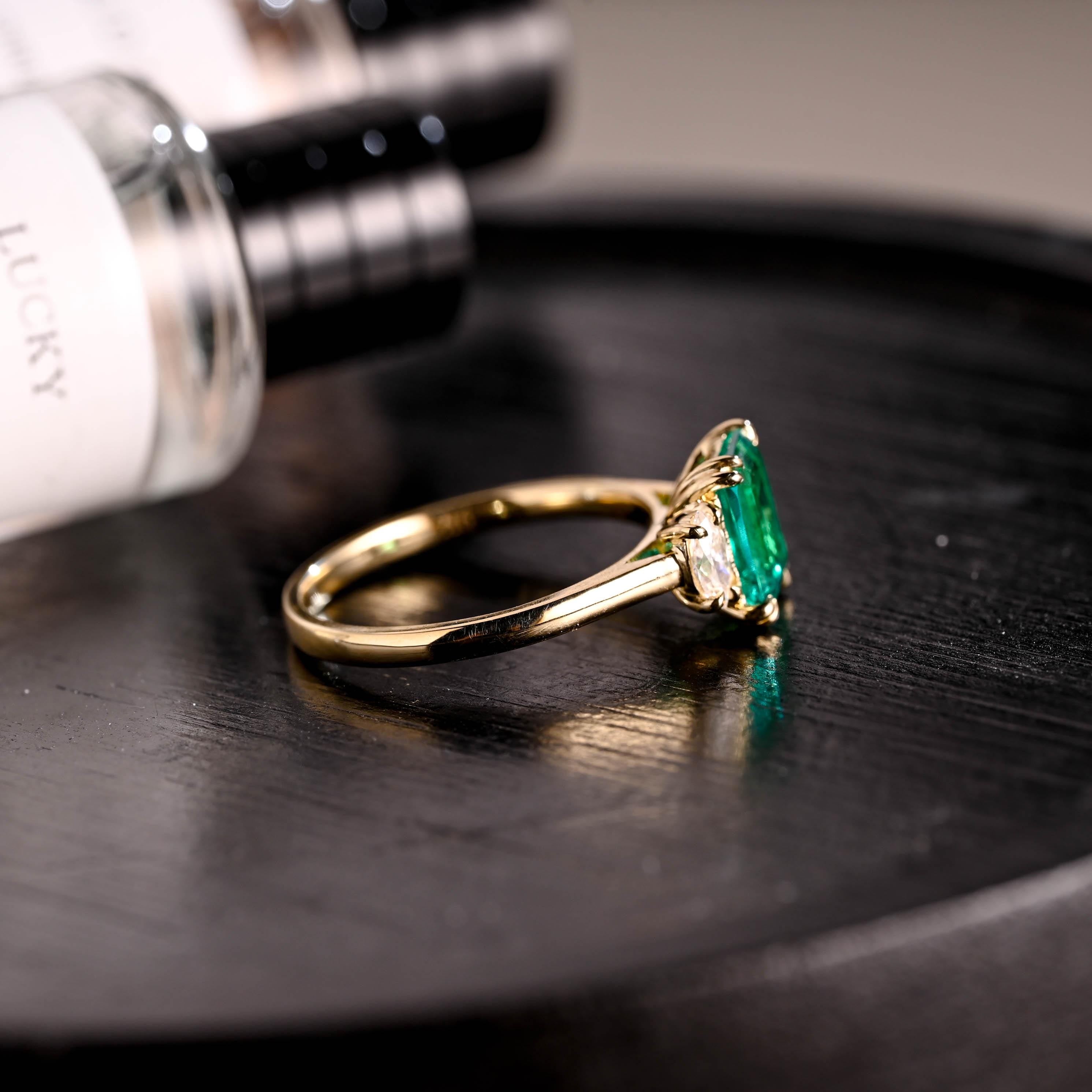 Lab Grown Emerald Engagement Ring, Three Stone Moissanite Wedding Ring, Anniversary Emerald Gemstone Ring, Moissanite Ring, Marquise Ring