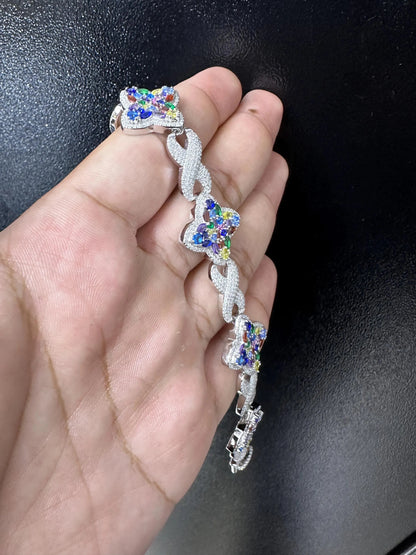 Iced Out Moissanite Bracelet 8.82CTW VVS D Color 925 Sterling Silver Colored Gemstone Sapphire Custom Made Iced Out Handmade Bracelet Clover