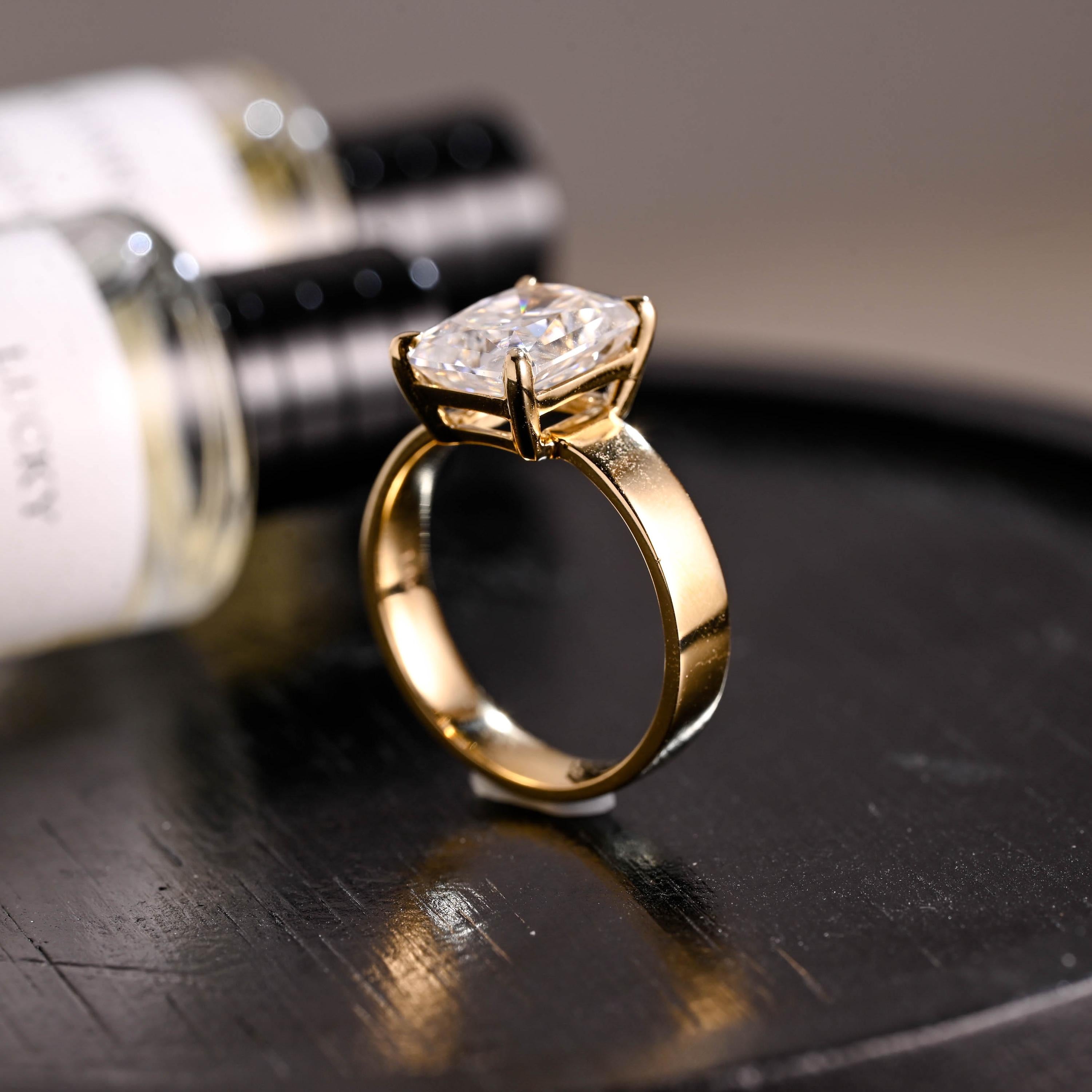 Solid Gold Solitaire Radiant Moissanite Engagement Ring, Anniversary Gift for Women