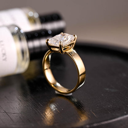 Solid Gold Solitaire Radiant Moissanite Engagement Ring, Anniversary Gift for Women