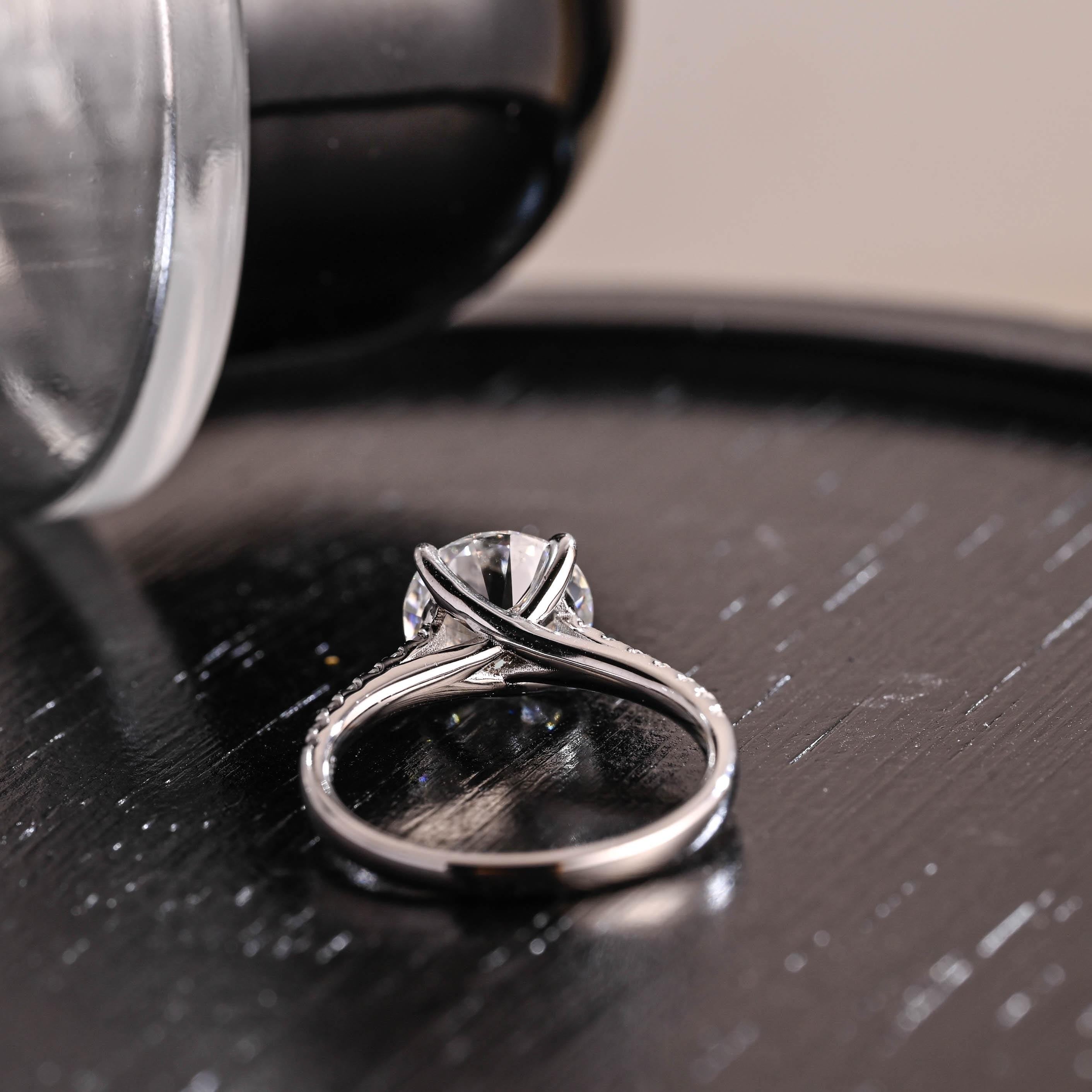 Cathedral band Round Cut Moissanite Engagement Ring, Half Pave Round Cut Moissanite Wedding Ring