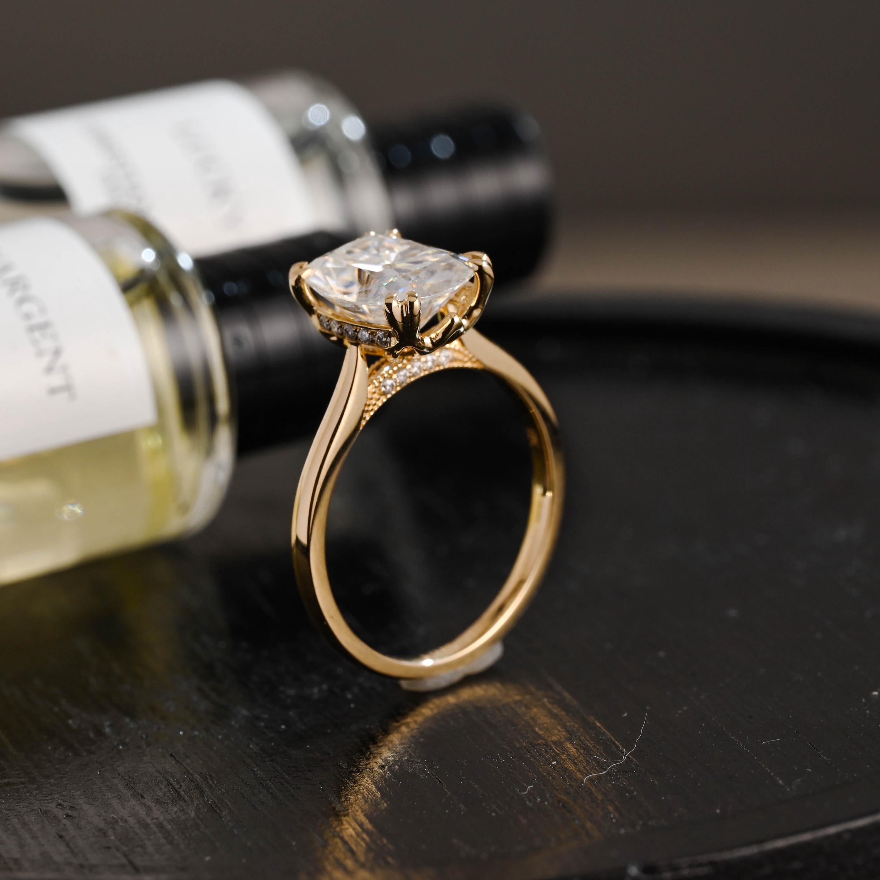 Old Mine Elongated Cushion Cut Moissanite Engagement Ring, Solid Gold Proposal Ring, Promise Ring, Wedding Ring, Anniversary Gift for Women