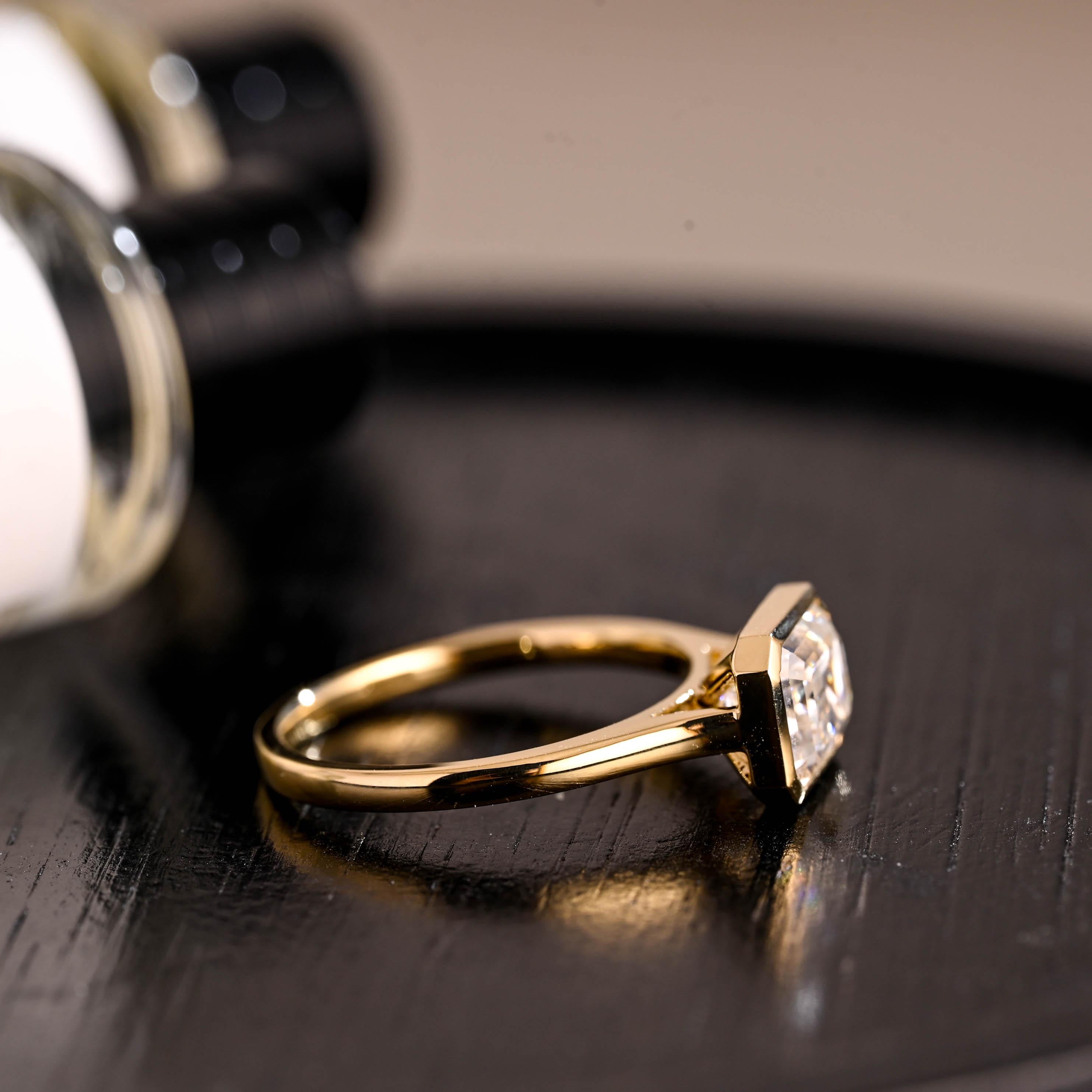 Solid Gold Emerald Cut Moissanite Engagement Ring, East to West Solitaire Ring, Gift for Her