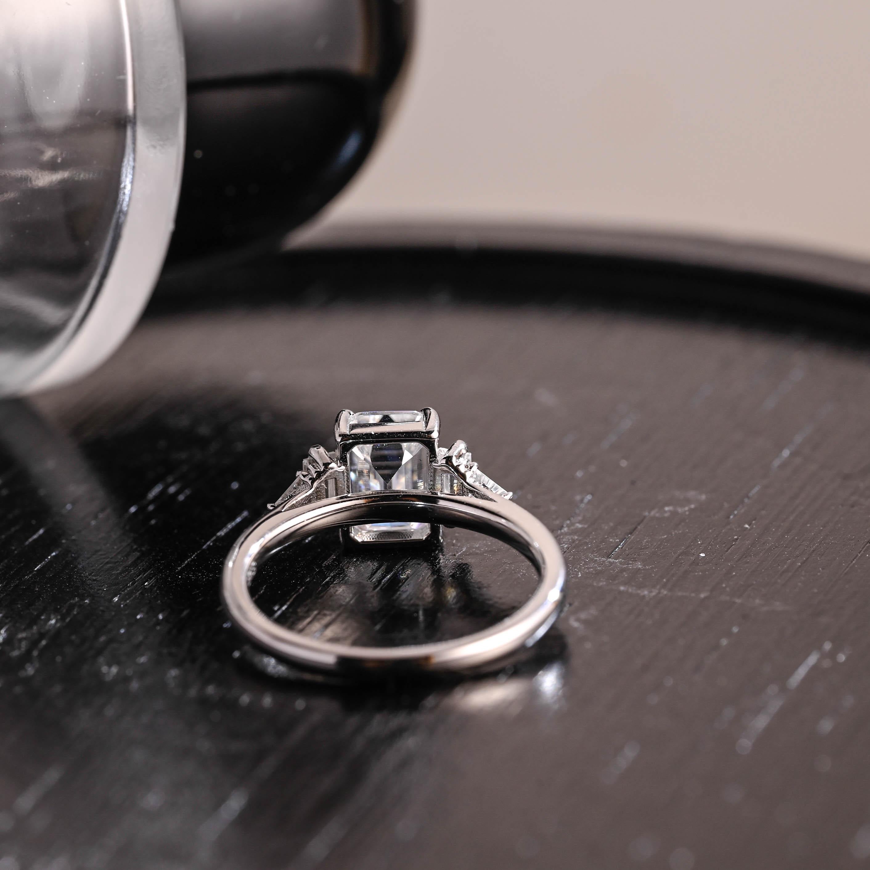 Three Stone Emerald Cut Moissanite Engagement Ring, Solid Gold Emerald Cut Moissanite Wedding Ring, Anniversary Ring, Moissanite Gifts