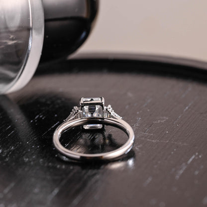 Three Stone Emerald Cut Moissanite Engagement Ring, Solid Gold Emerald Cut Moissanite Wedding Ring, Anniversary Ring, Moissanite Gifts