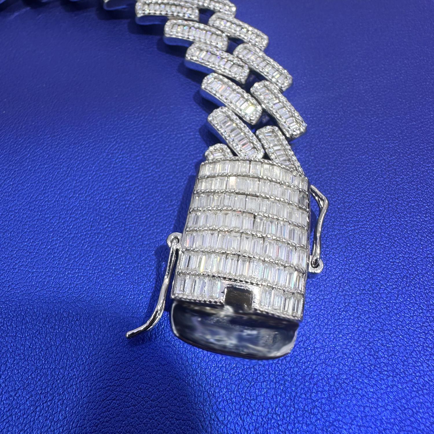 Moissanite Miami Cuban Link Bracelet: 925 Sterling Silver, 19CTW VVS Diamond Tester