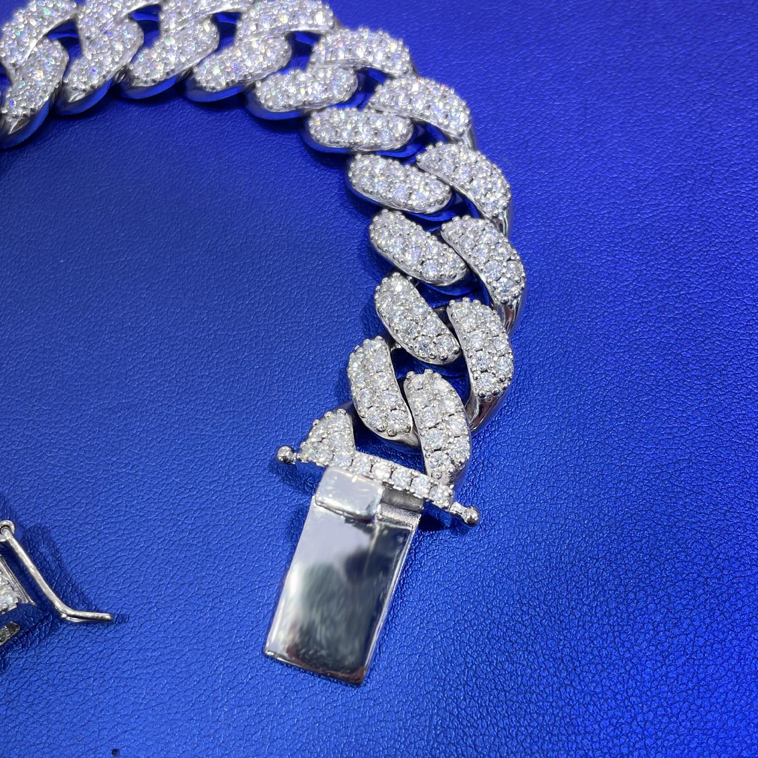 18.70 Carat Moissanite Cuban Link Chain: D Color VVS 925 Sterling Silver