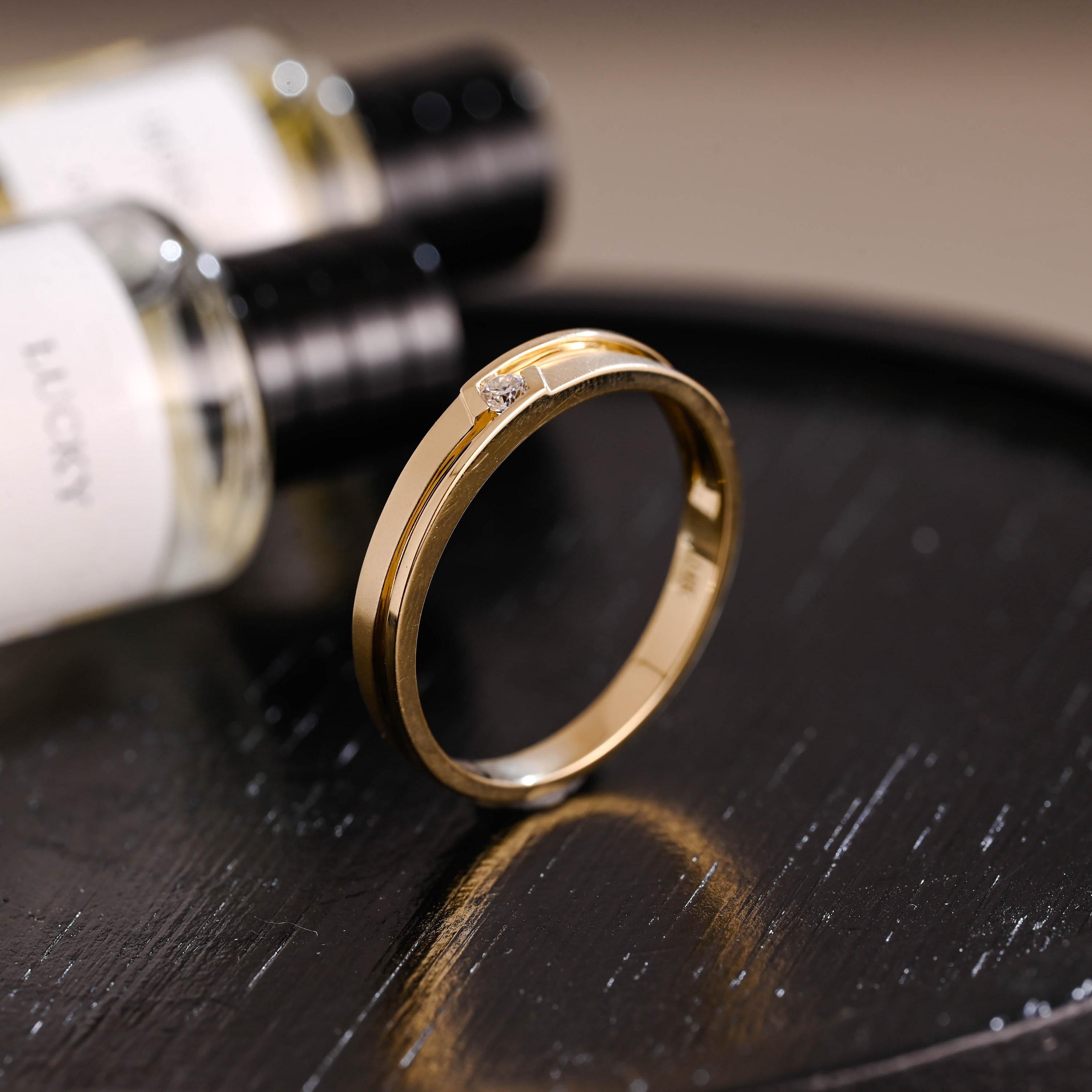 Solid Gold Round Cut Moissanite Wedding Band, Anniversary Ring