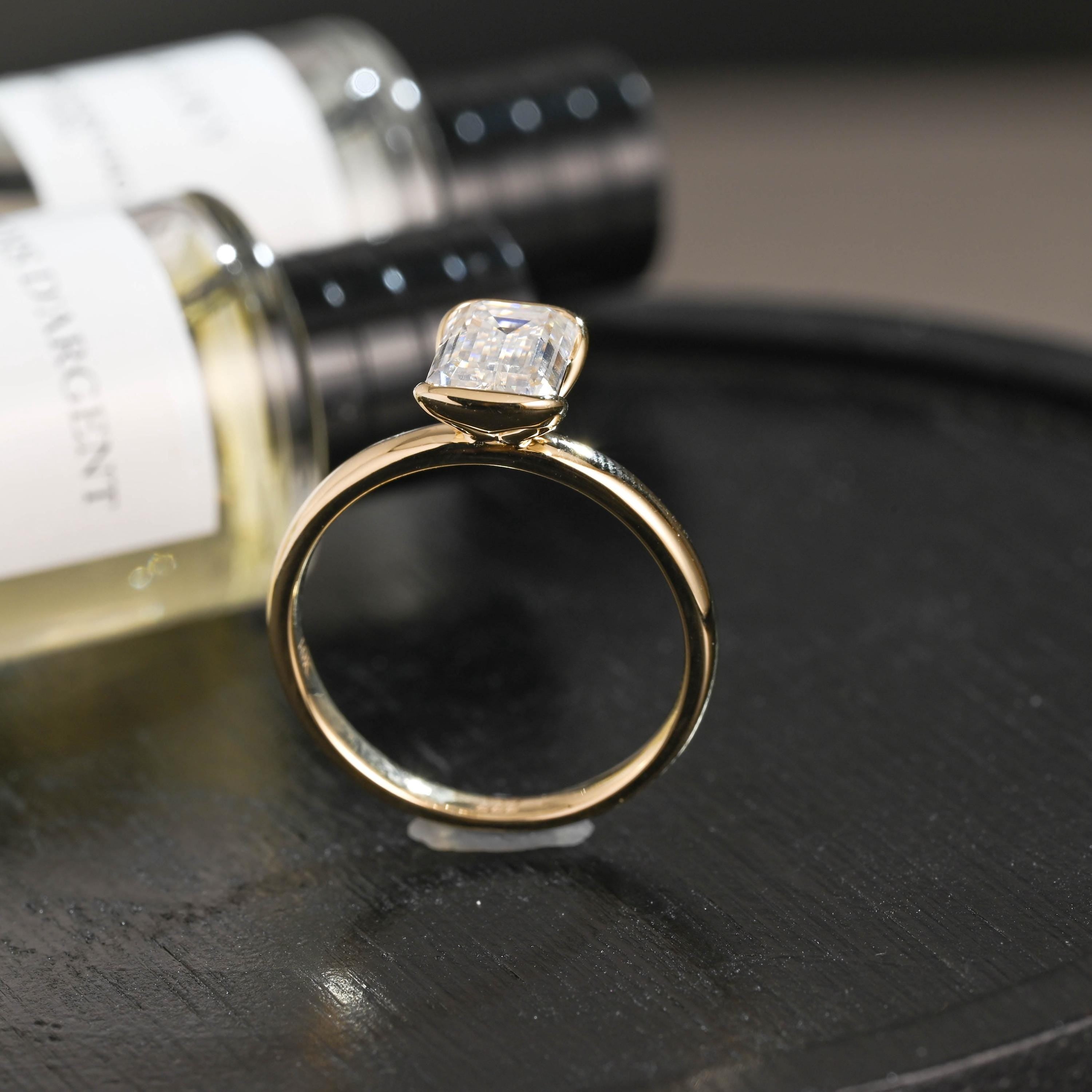 Solid Gold Emerald Cut Moissanite Engagement Ring, Proposal Ring, Promise Ring, Wedding Ring, Anniversary Gift Birthday Gift for Women Wife