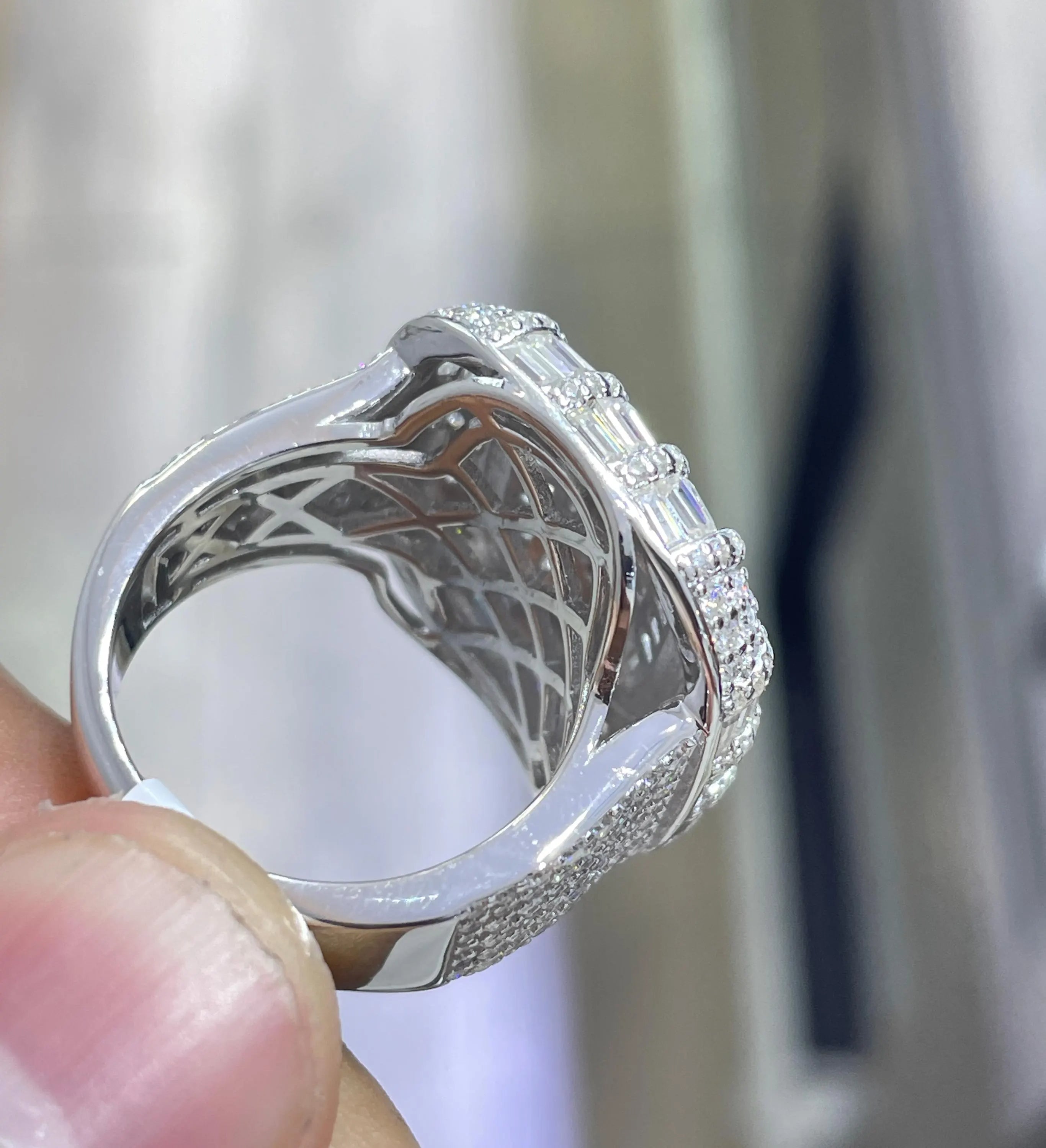 Iced Out Moissanite Ring: 925 Silver Hip Hop Bling, 7.52 Carat Baguette Round Moissanite Diamonds