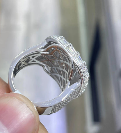 Iced Out Moissanite Ring: 925 Silver Hip Hop Bling, 7.52 Carat Baguette Round Moissanite Diamonds