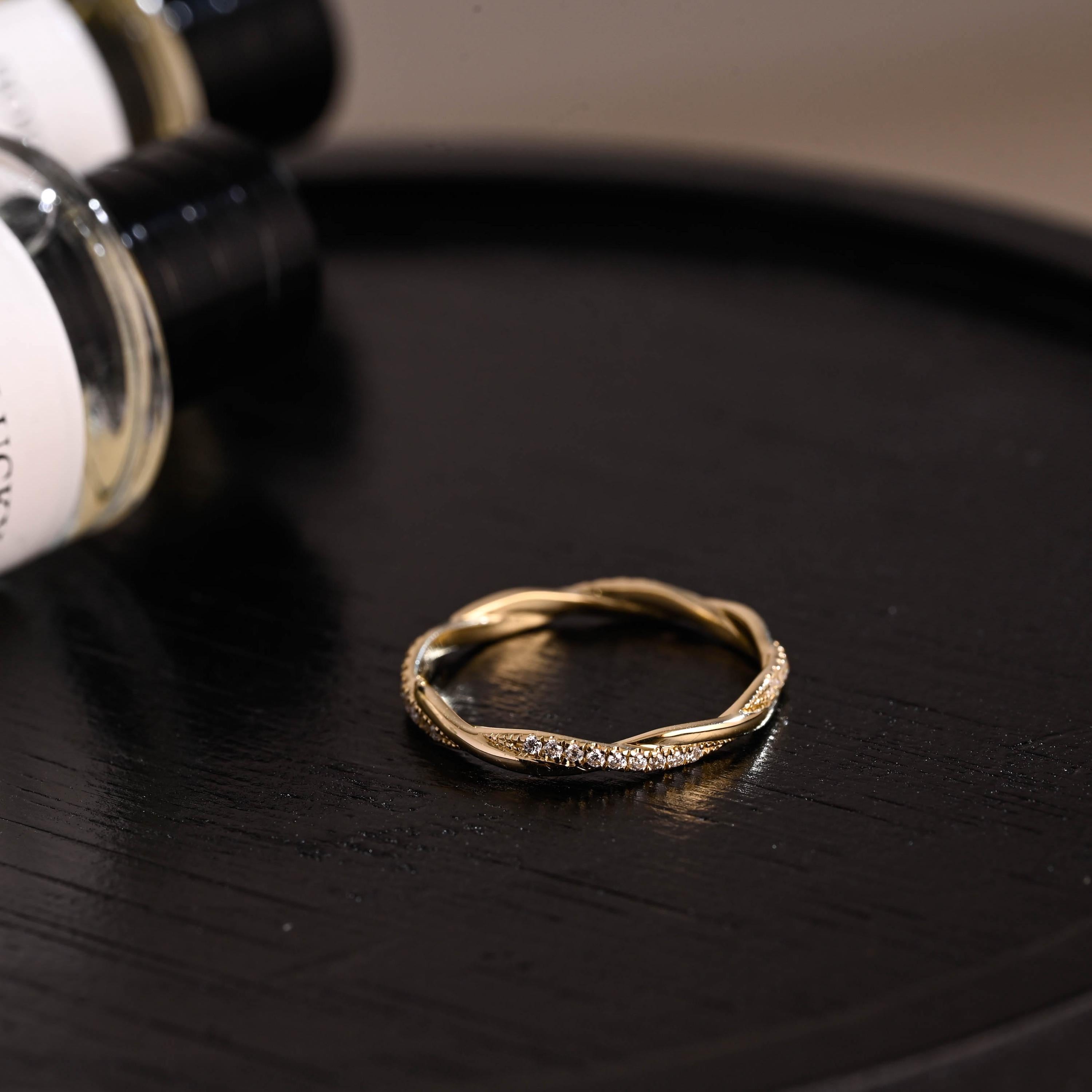 Twisted Moissanite Wedding Band, Solid Gold Eternity Ring, Stackable Anniversary