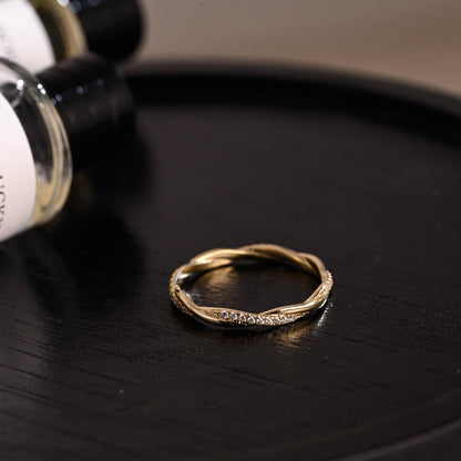 Twisted Moissanite Wedding Band, Solid Gold Eternity Ring, Stackable Anniversary